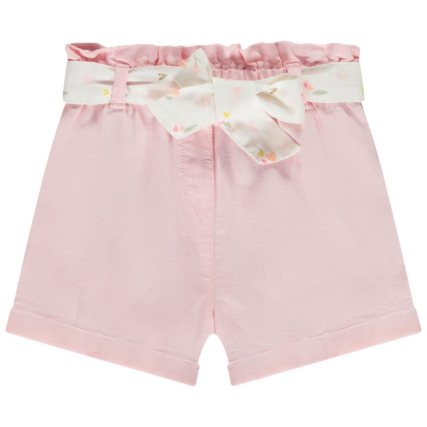 Short en toile armurée avec ceinture à nouer pour bébé fille - Rose