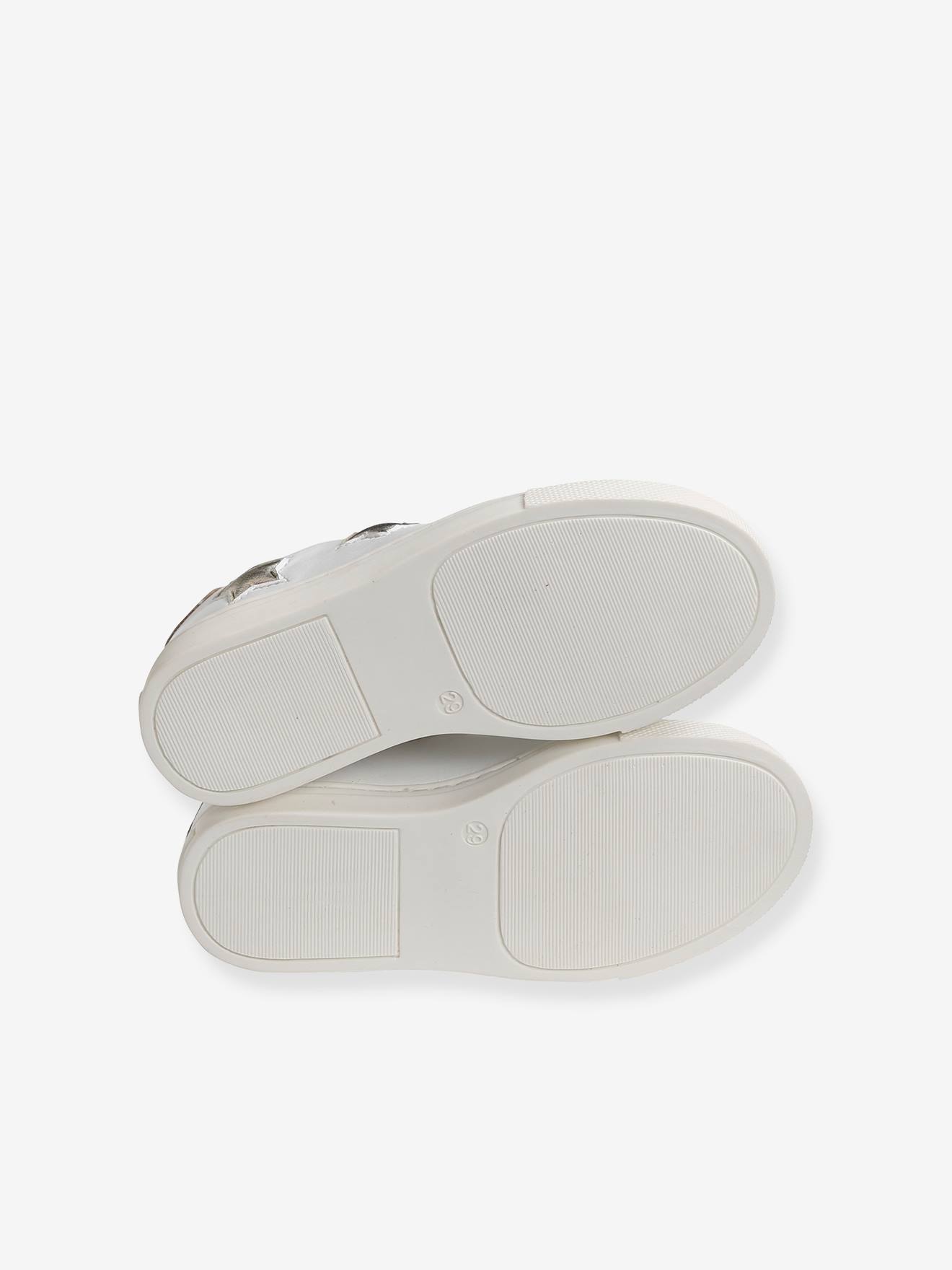 Tênis de couro com cadarço e zíper, para meninas, tamanho médio, branco liso com estampas.