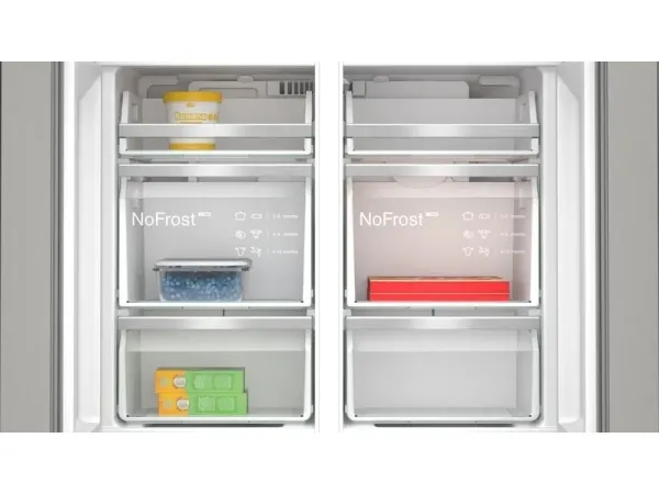 Siemens iQ500 KF96IAPEA - Køleskab/fryser - frans dør-bundfryser med isdispenser, vanddispenser - bredde: 90.5 cm - dybde: 73.1 cm - højde: 183 cm - 574 liter - Klasse E - børstet stål