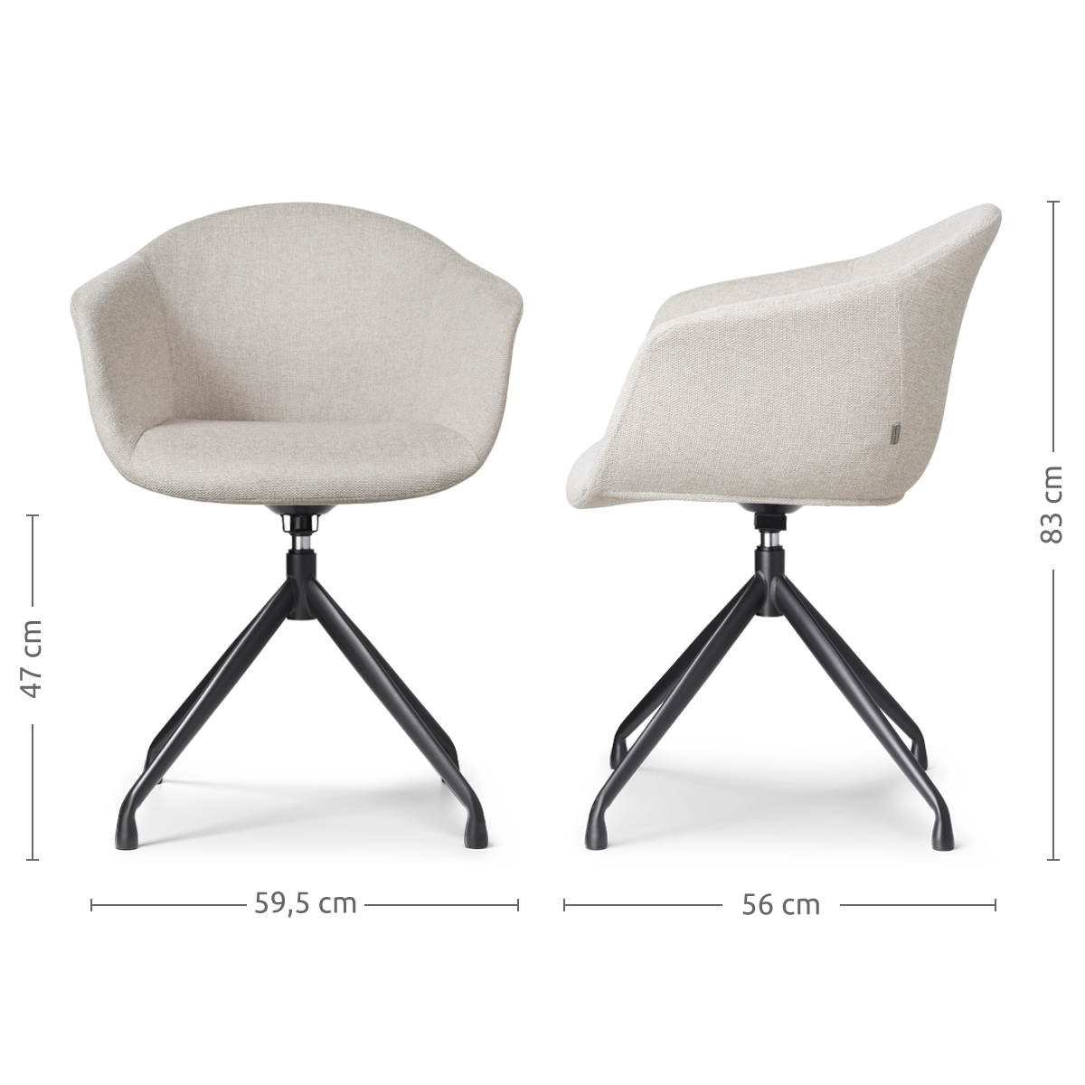 Eetkamerstoel Nola-Otis draaibaar beige - zwart - set van 2