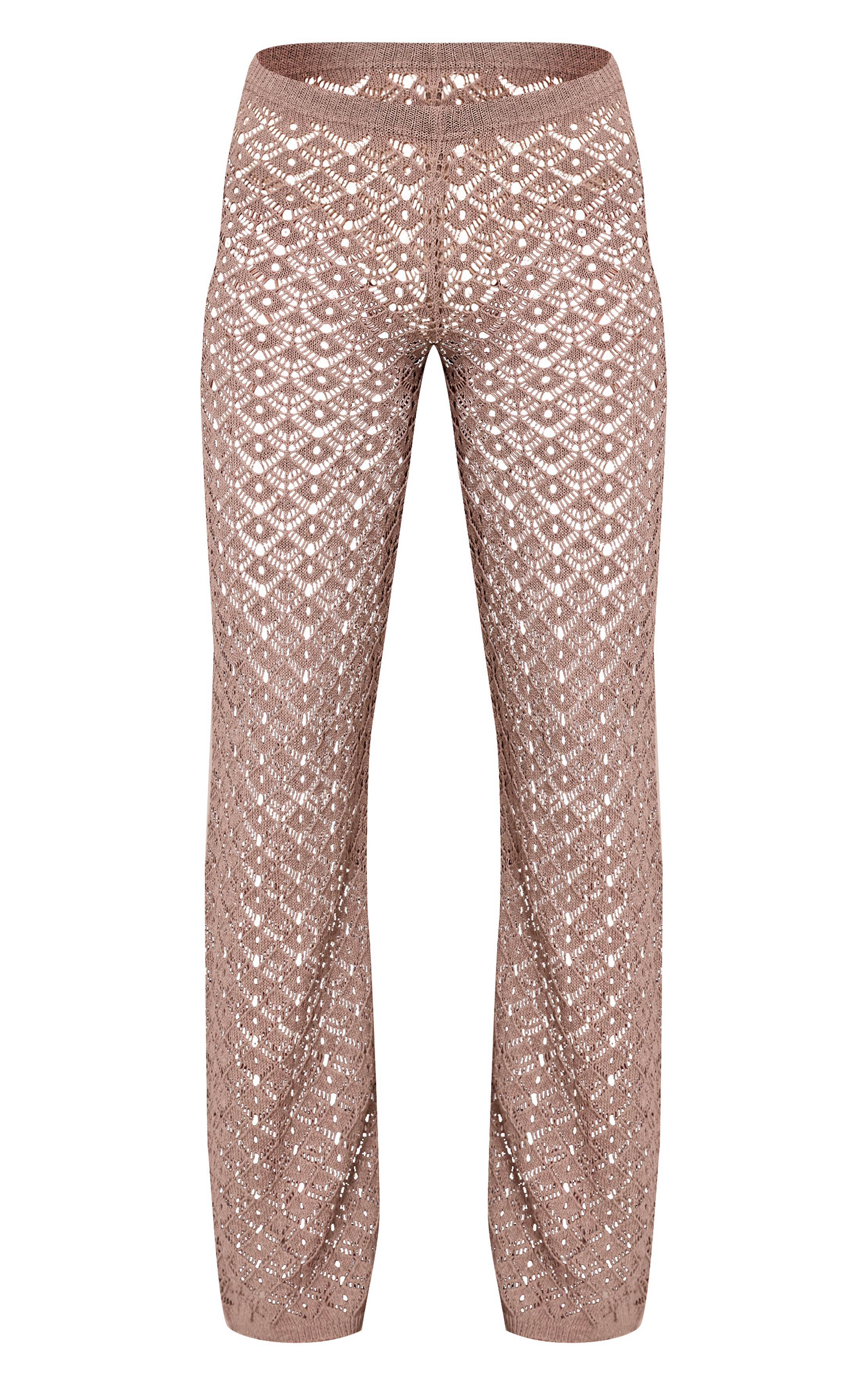 Taupe Pantalon En Crochet Tricoté