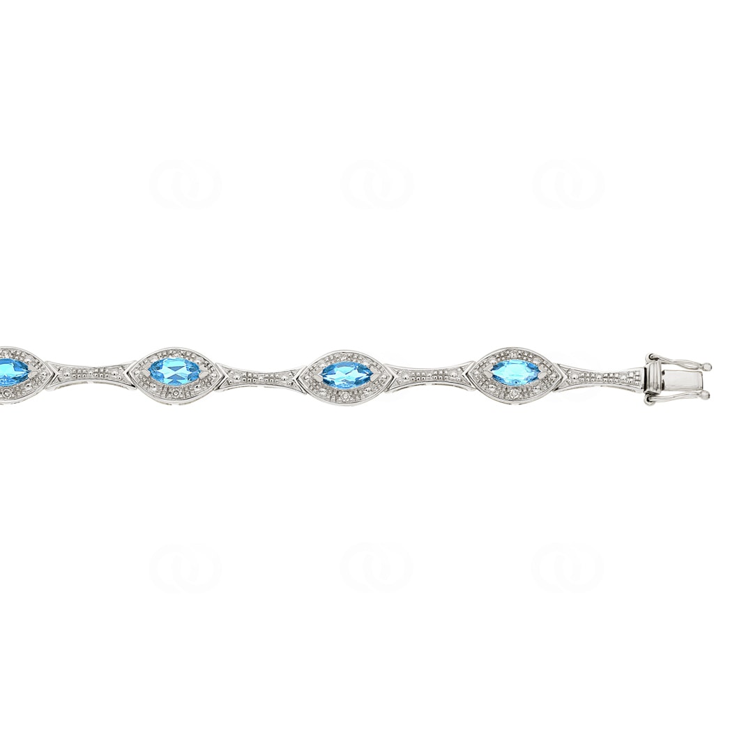 Armband 750/18 K Weissgold mit Diamanten 0.11 ct H/si & Blautopasen