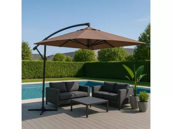 Parasol déporté rond diamètre 3m chocolat CAPRI