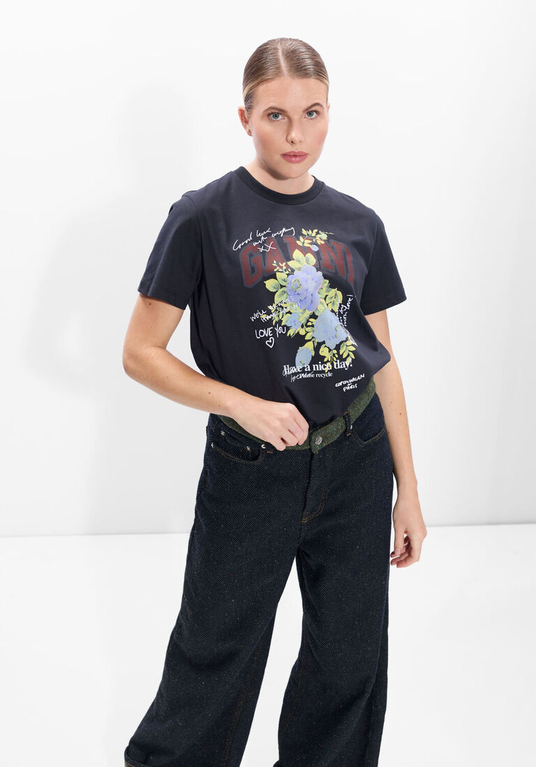 donkergrijze ganni t-shirt basic cotton jersey rose t-shirt