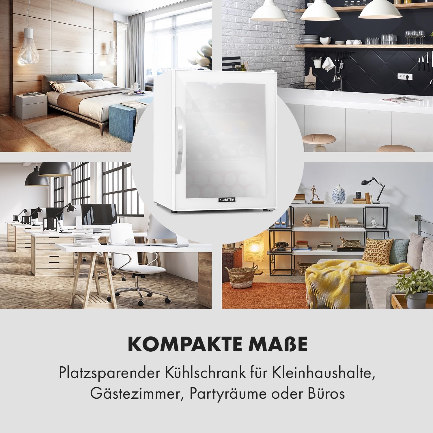 Klarstein Mini Kühlschrank mit Glastür, für Zimmer, Getränkekühlschrank mit Verstellbaren Ablagen, Kleiner Kühlschrank mit Wellenform-Racks, 60 Liter Leise