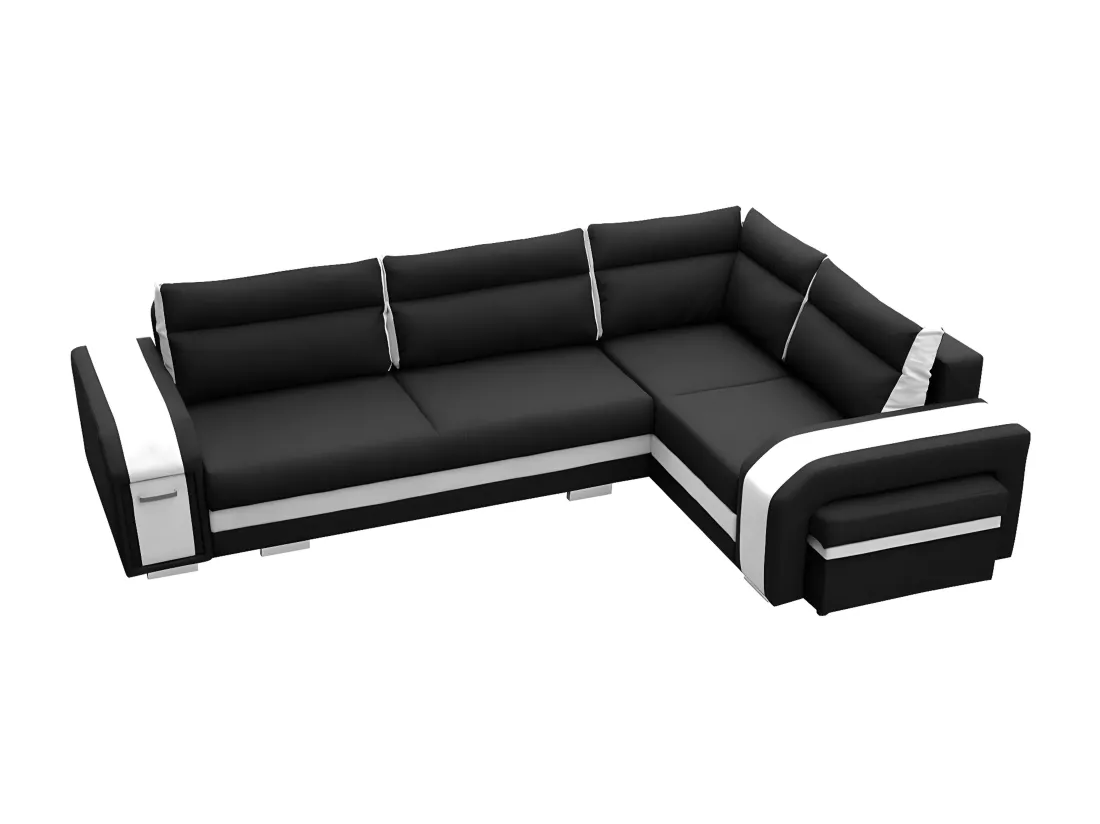 Canapé d'angle Kingsport 100, Noir, Fonction de couchage, Boîte de literie, 300x200x90cm