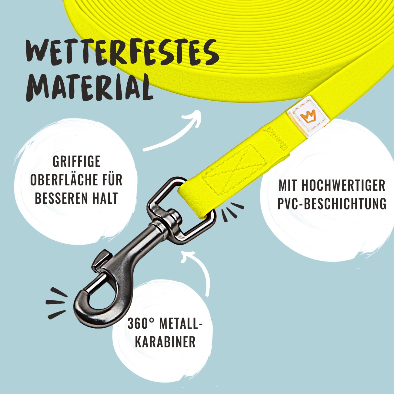 Rudelkönig Schleppleine mit Handschlaufe gelb 5 m