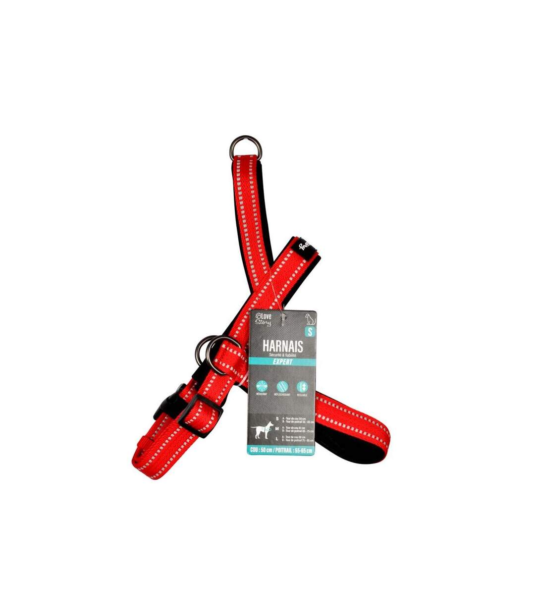 Paris Prix - Harnais Norvégien expert Réglable 65cm Rouge