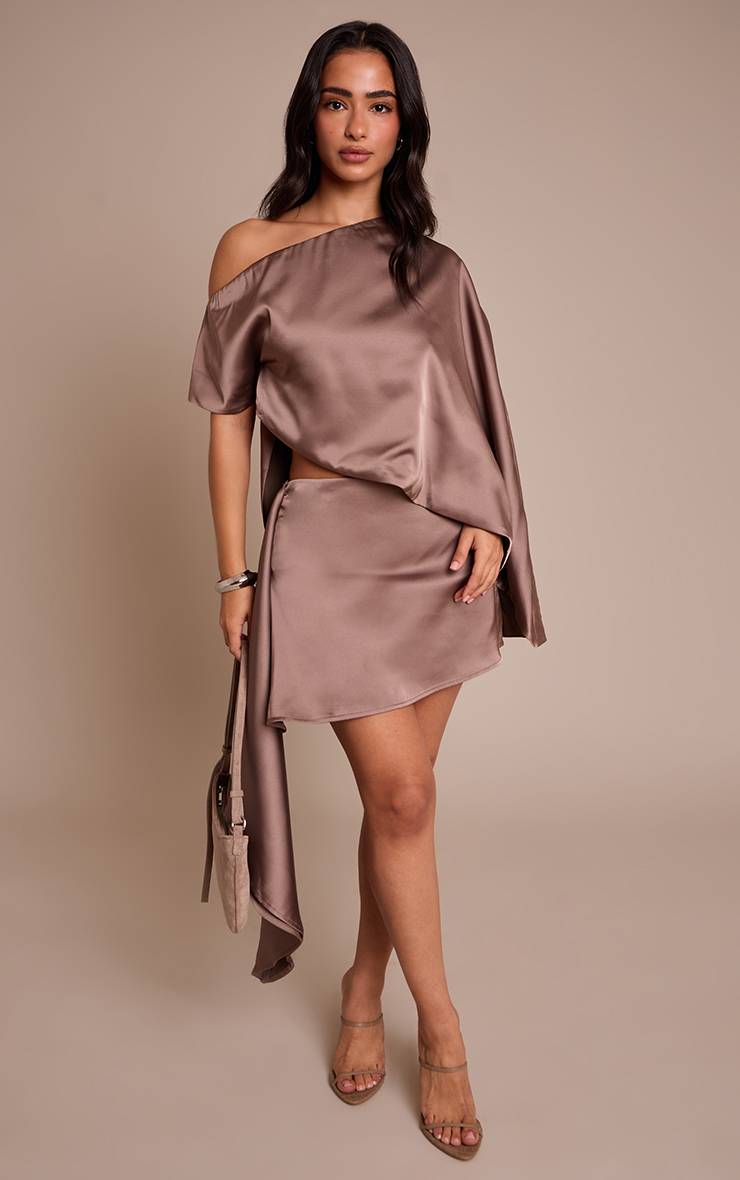 Champignon Mini-jupe Asymétrique En Satin Petite Taille Coordonnée