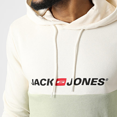 Sweat Capuche Corp Block Beige Vert Kaki