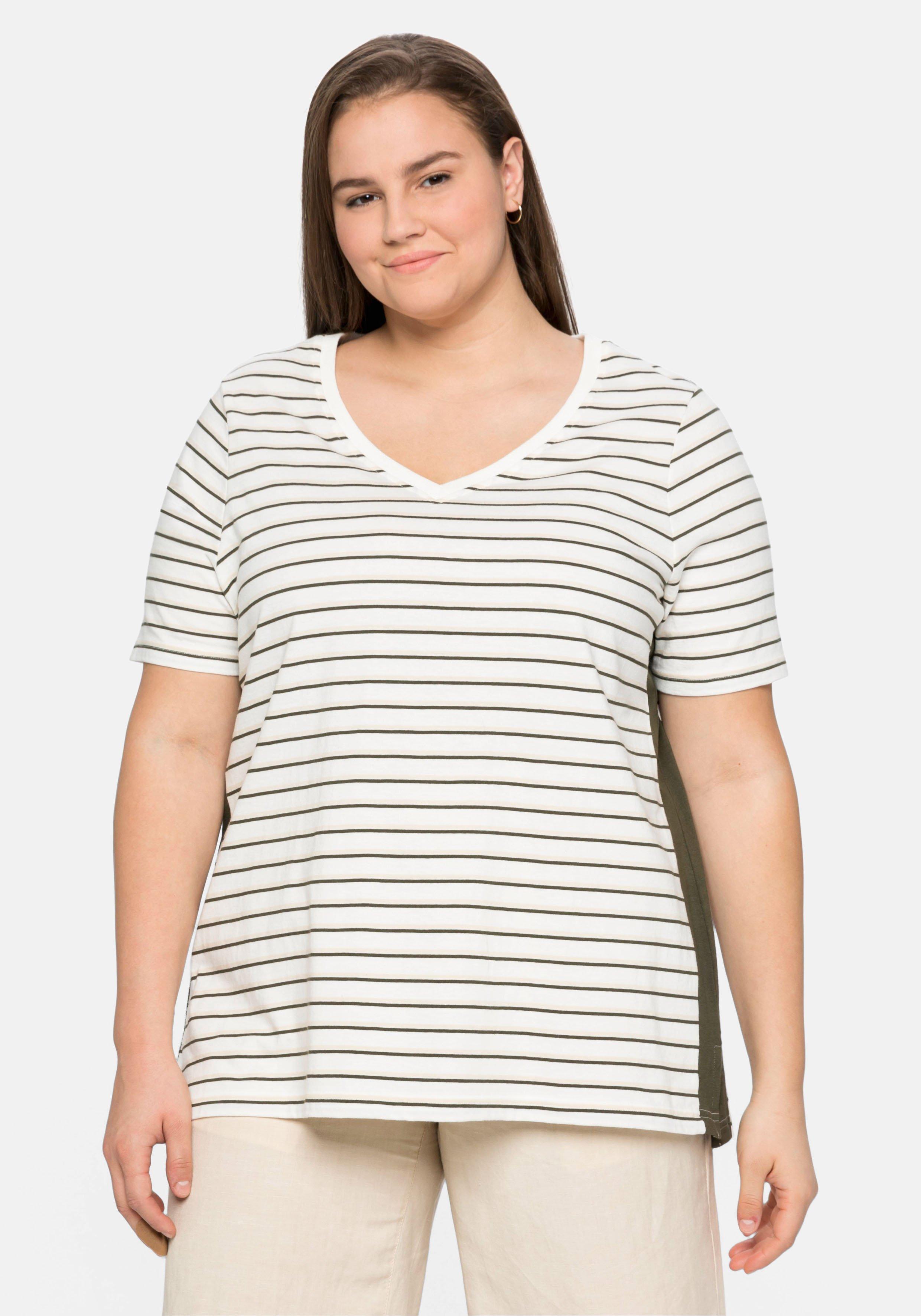 Ringelshirt mit V-Ausschnitt, aus weichem Jersey
