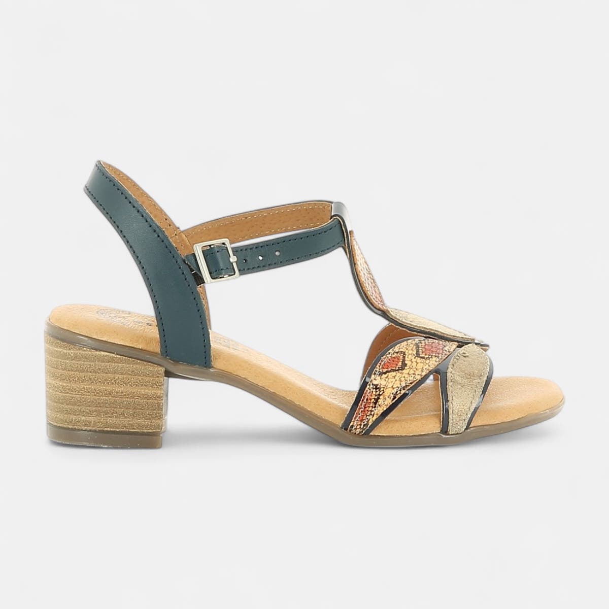 Nu-pieds à talon Femme en cuir bleu marine