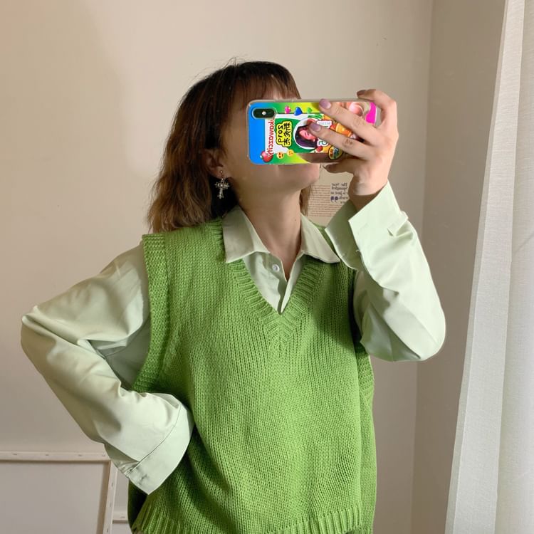 Sisyphi - Oversized gebreid vest / effen oversized shirt