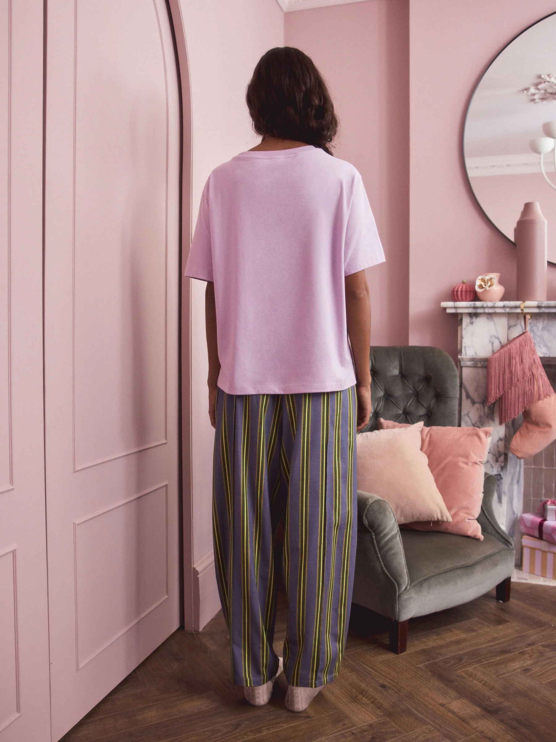 Paars streep - Pyjama met korte mouwen