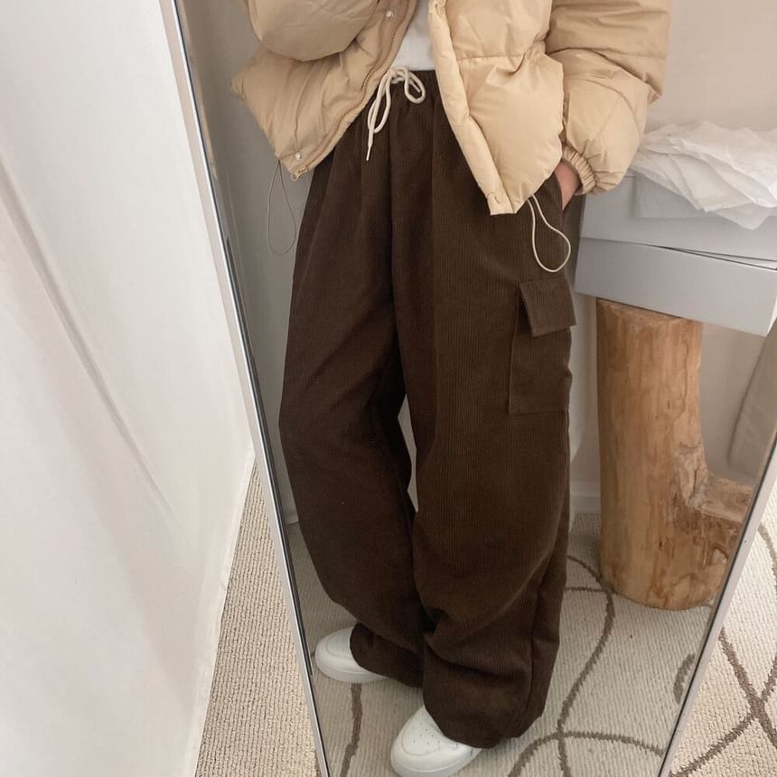 Areumdaun - Corduroy broek met hoge taille en wijde pijpen