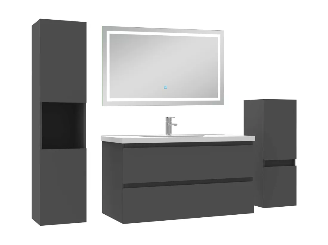 Ensemble meuble salle de Bain 100cm avec colonne et miroir mural lumineux 3 couleurs Anthracite
