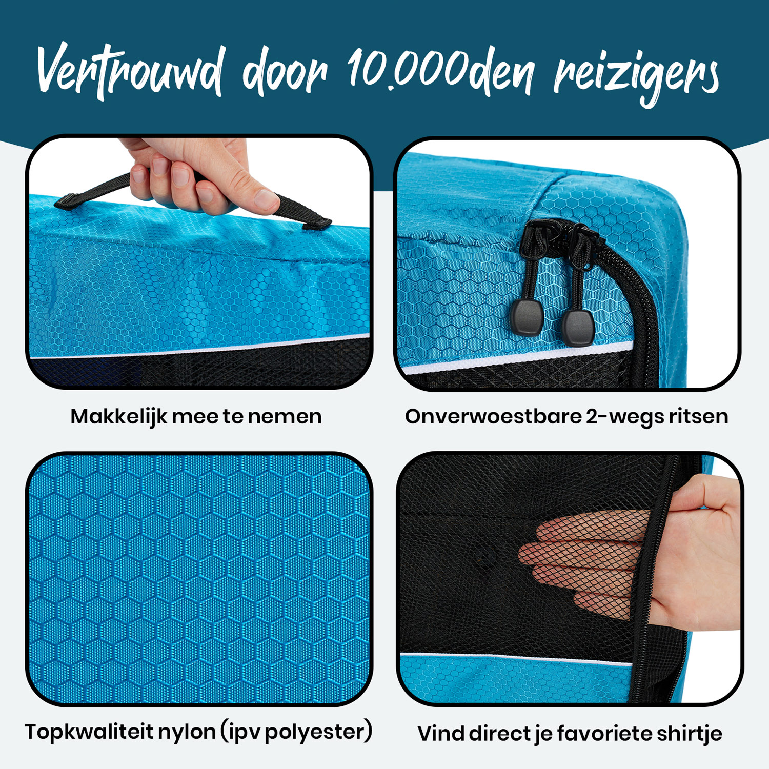 Sunflake set van 3 Packing Cubes - Blue