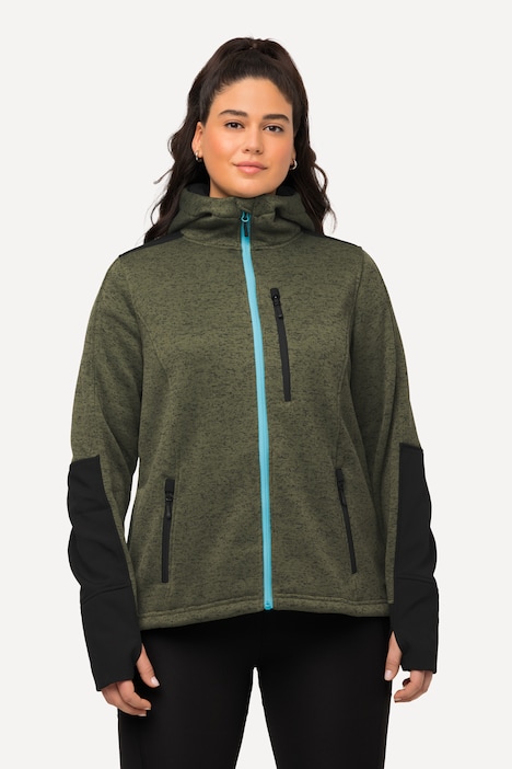 Fleecejacke, Reflektordruck, Kapuze, Daumenloch