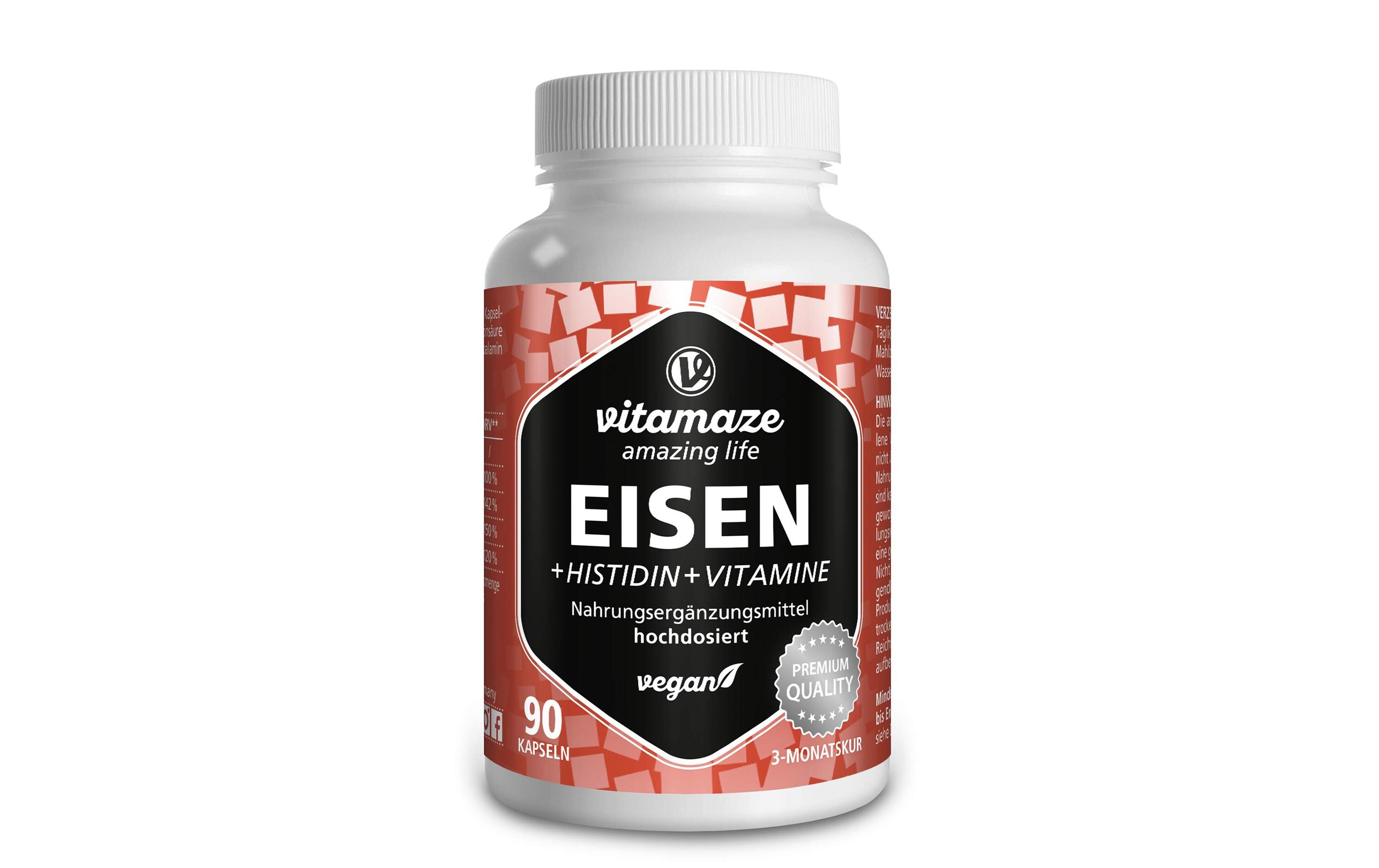 Eisen + Histidin + Vitamine 90 KapselnVeganes Eisenpräparat mit Vitaminen