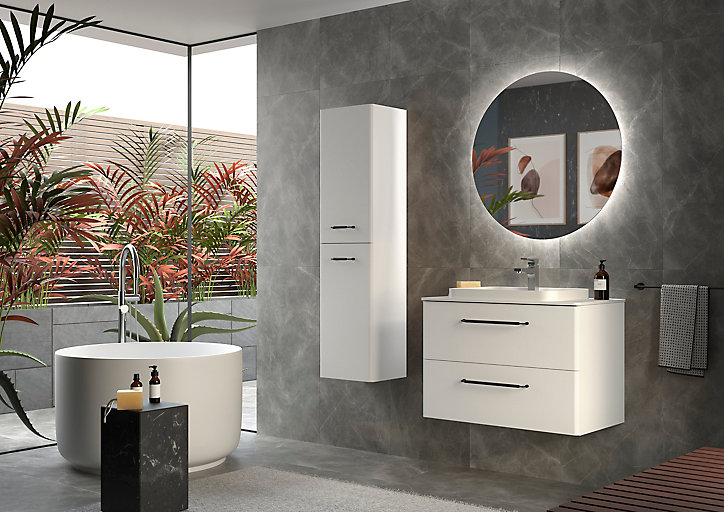 Colonne de salle de bains à suspendre Cygnus bath Teha H. 140 cm blanc coton