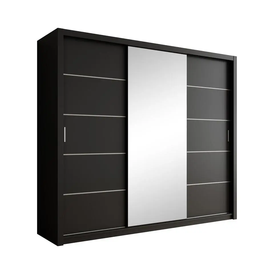 Meubella - Kledingkast Blake - Mat Zwart - 250 cm - Met spiegel