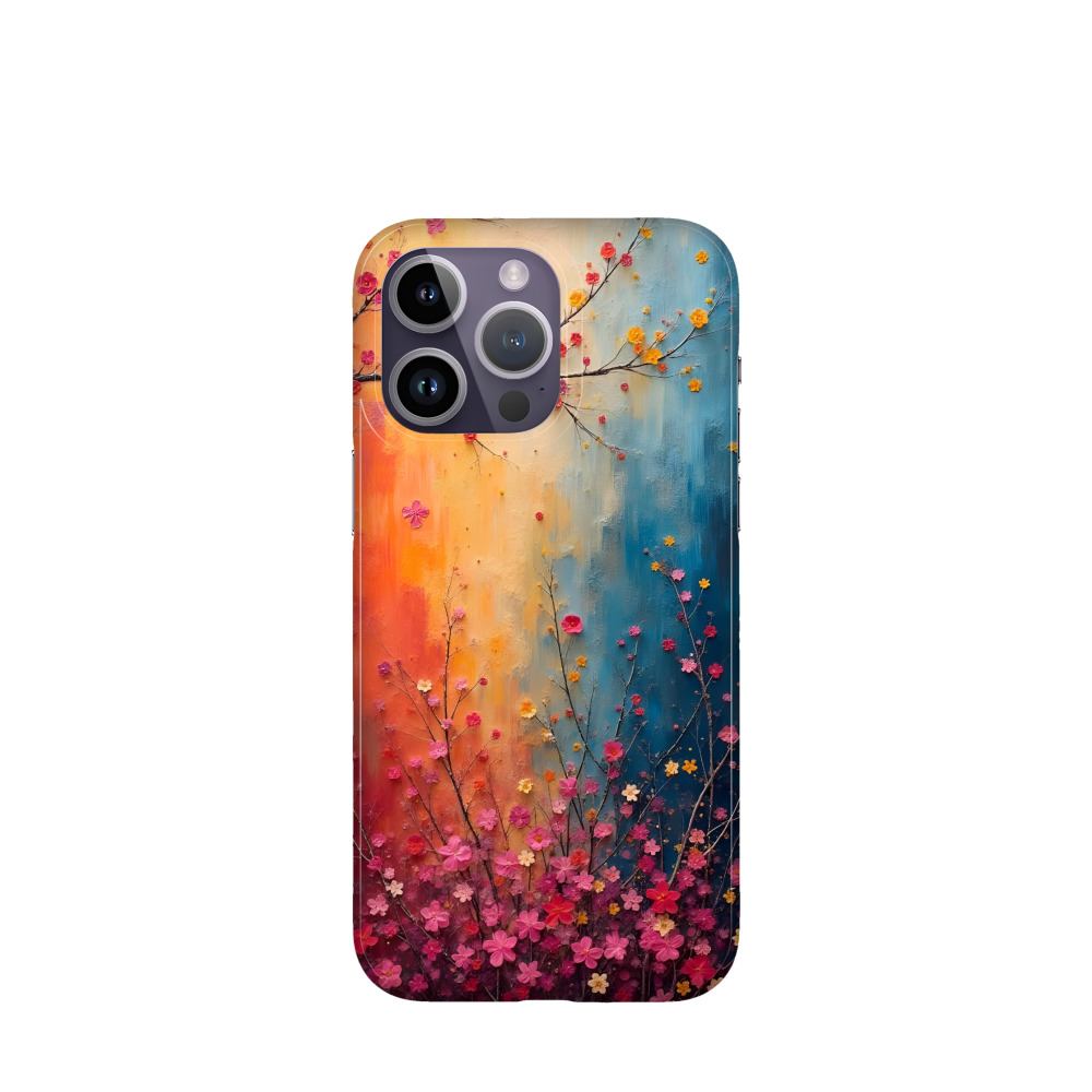 iPhone 14 Pro Max Kunststoff Hülle Ein Blütenmärchen - Blau / Gelb / Rot