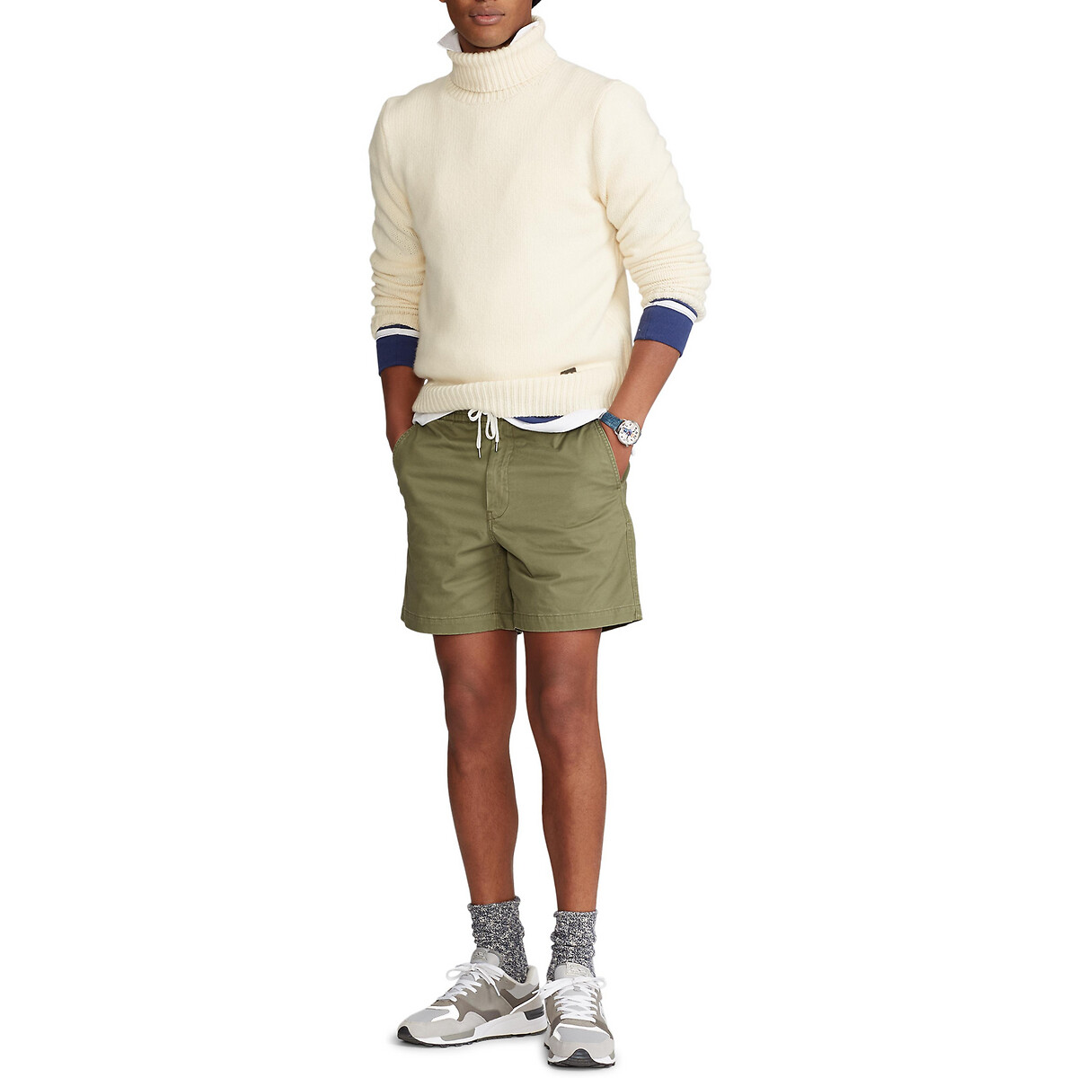 POLO RALPH LAUREN<br>Shorts retos em algodão elástico, estilo preppy