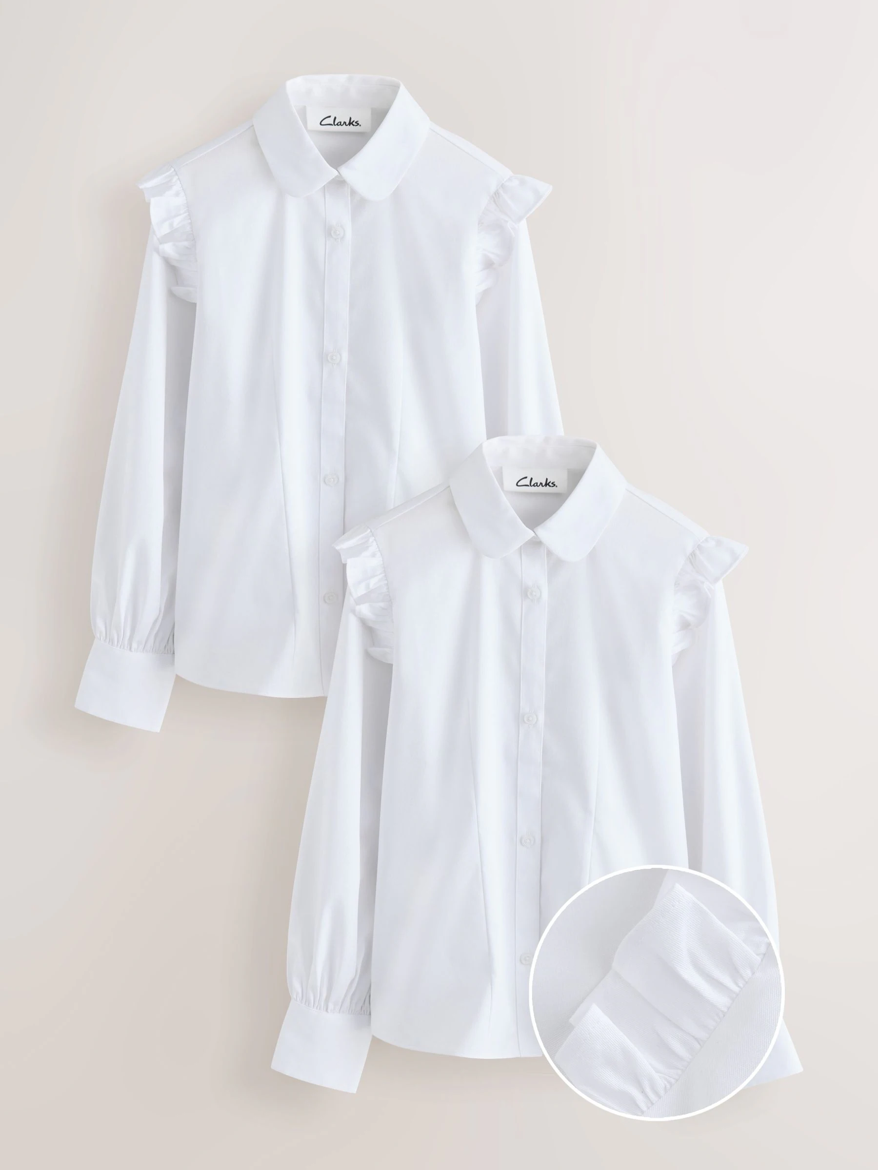 Clarks Frill Long Sleeve School Shirts 2 Pack