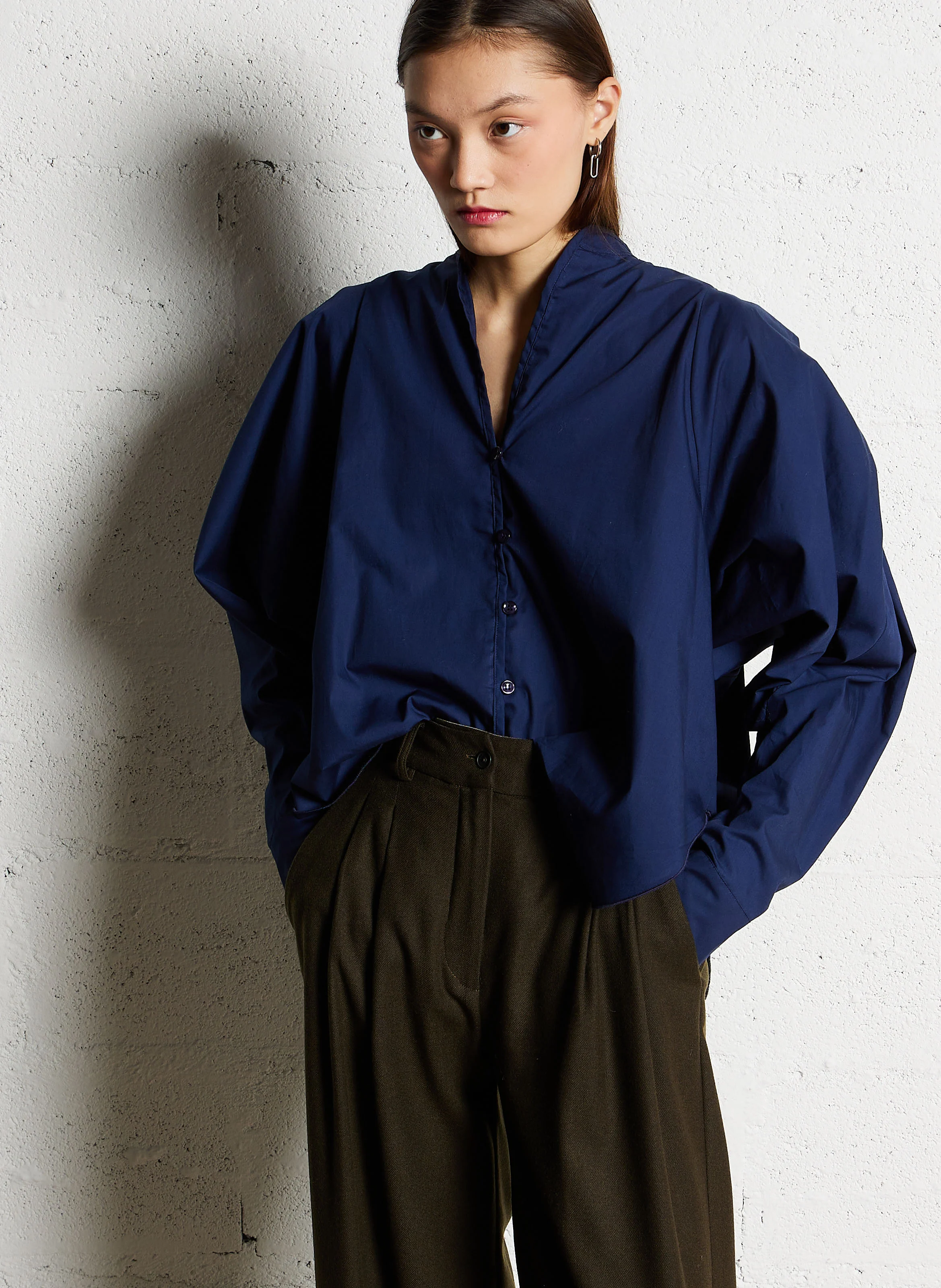BONNIE - Blouse ample col v en coton | Bleu