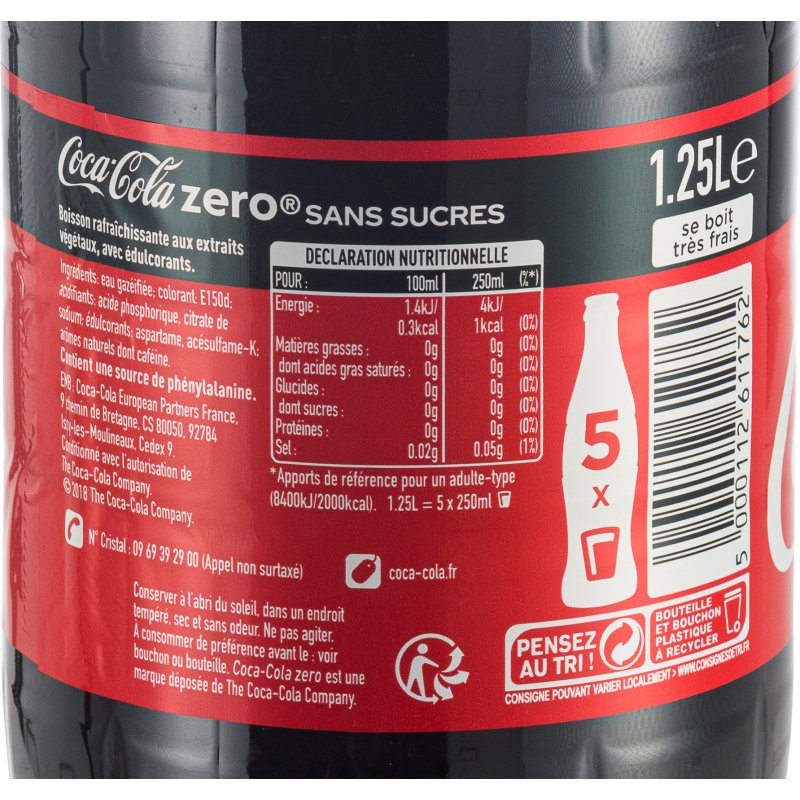 Coca-Cola Zero 1,25 L - 12 bouteilles