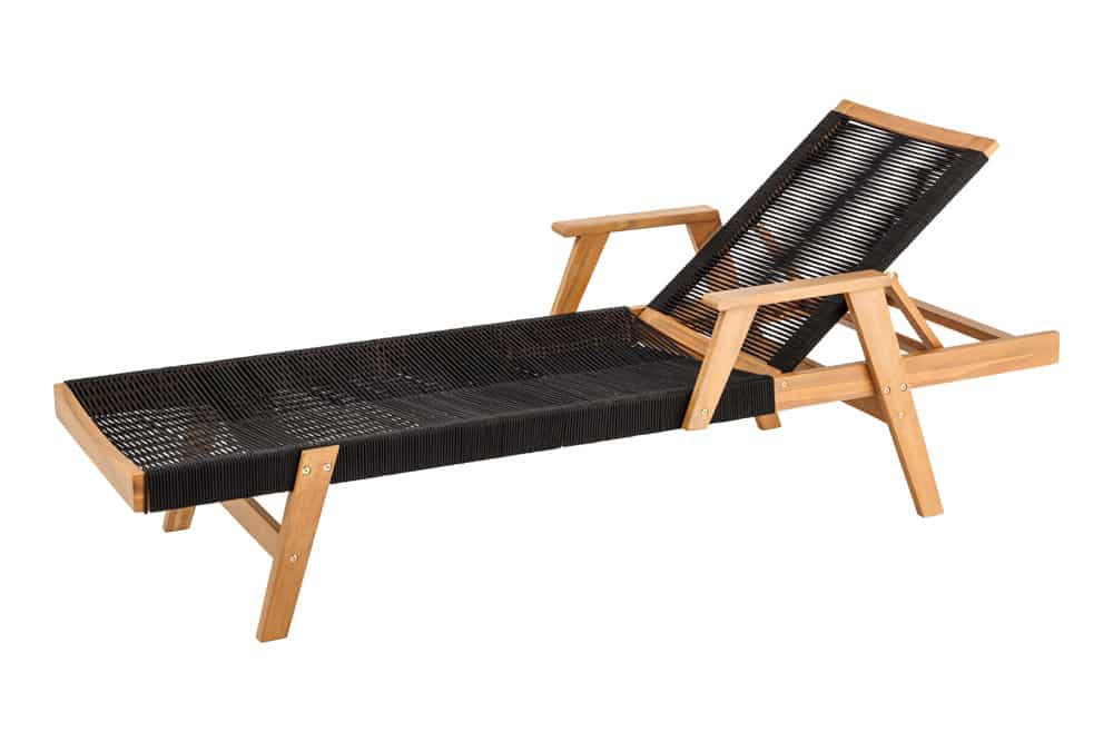 Verstellbare Gartenliege BALI ROPE 200cm natur anthrazit Akazie Sonnenliege wetterfest