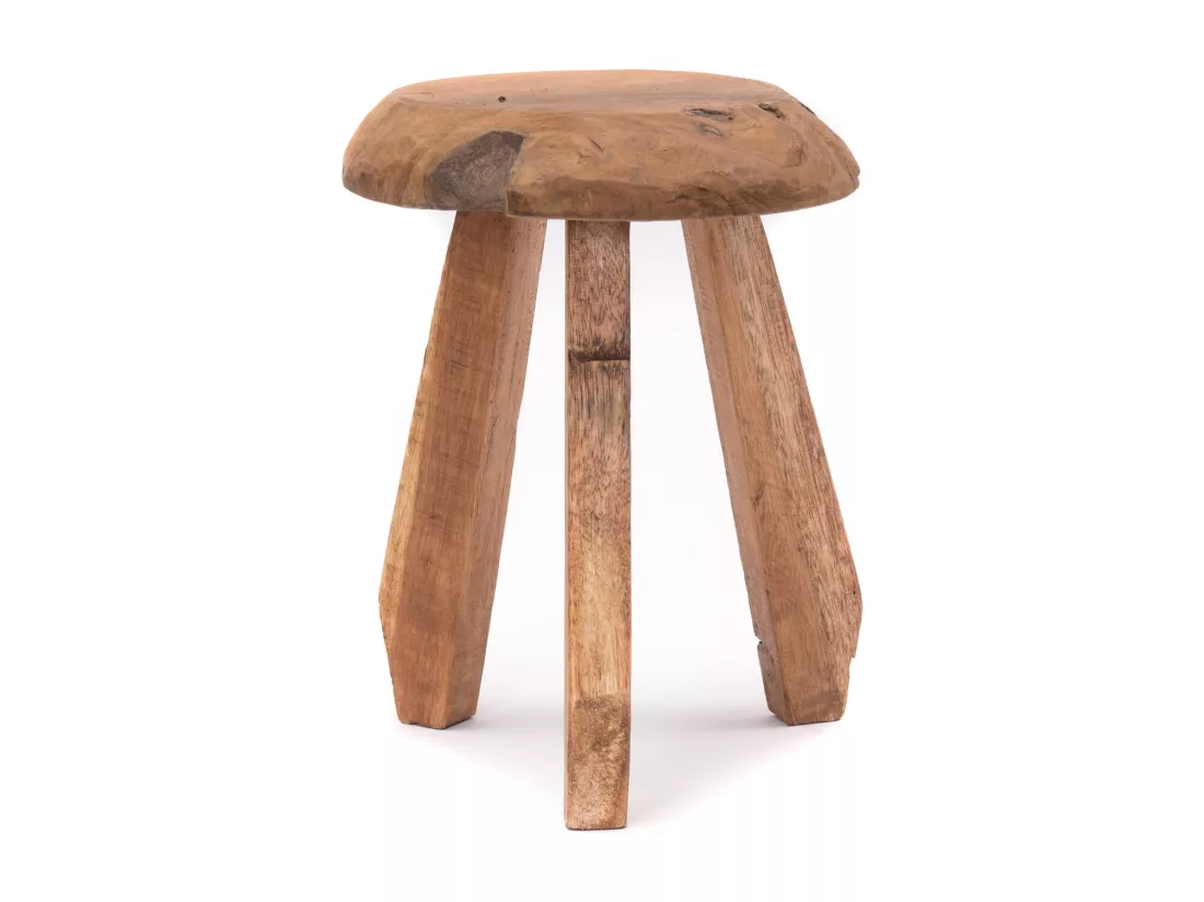 TABOURET Heidi Bois massif en acajou, rond couleurs naturelles