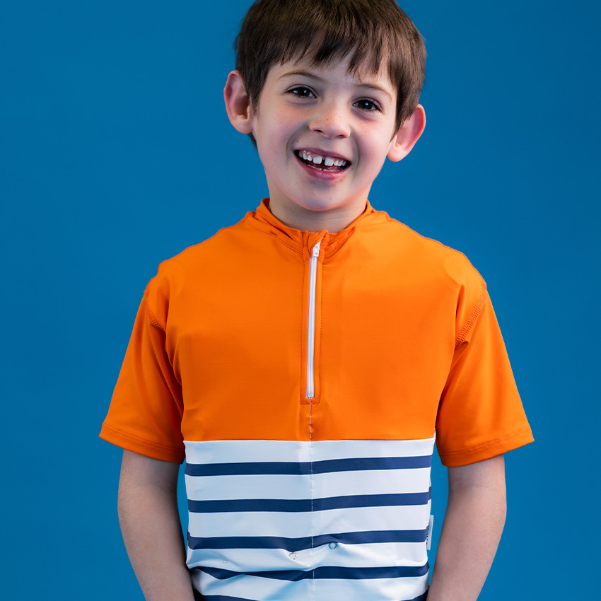 T-shirt anti-noyade manches courtes 6 ans rayé/orange