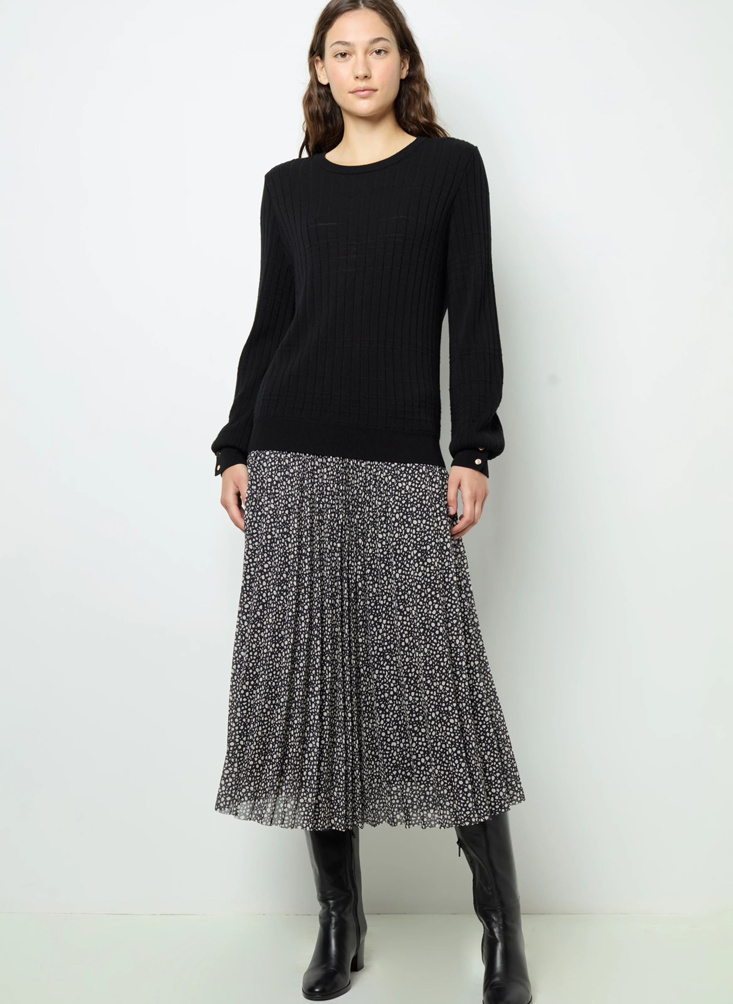 JEANNE - Pull col rond en laine mélangée | Noir