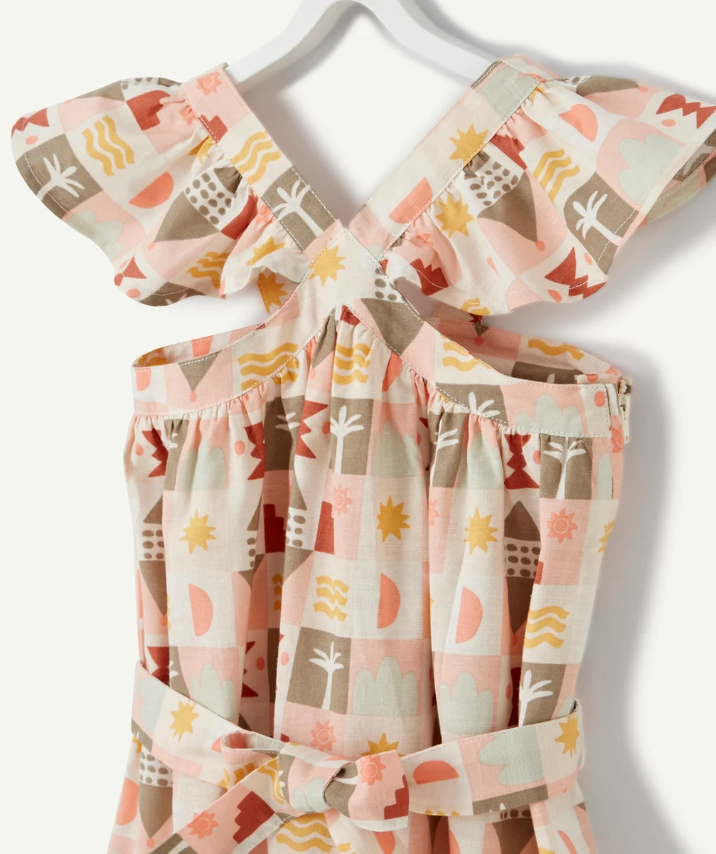 ROBE FLUIDE FILLE ROSE IMPRIMÉ GÉOMÉTRIQUE COLORÉ