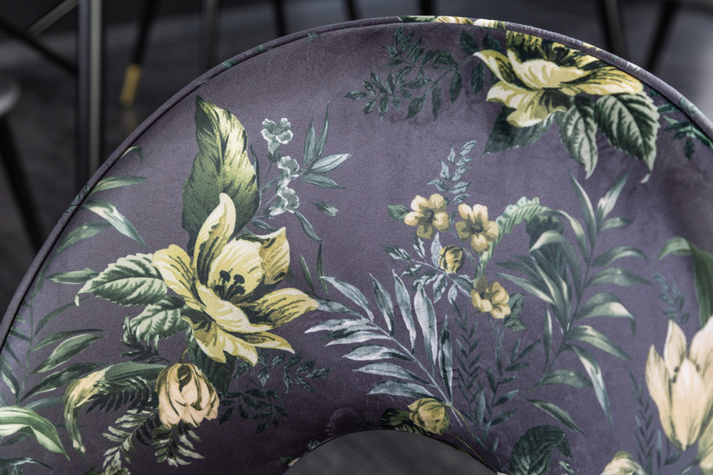 Design Stuhl PRÊT-À-PORTER grau Samt florales Muster und goldene Fußkappen