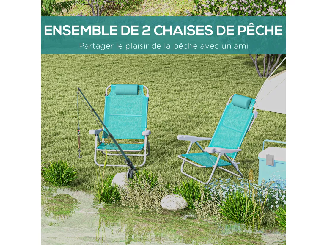 Lot de 2 chaises de jardin camping plage pliables tétière dossier inclinable 6 niv. alu. teslin gris