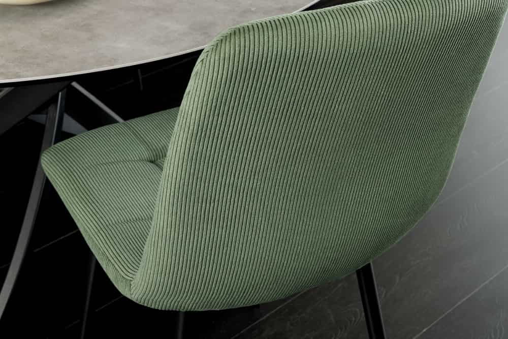 Moderner Design Stuhl TRES CHIC grün Cord schwarze Metallbeine Esszimmer