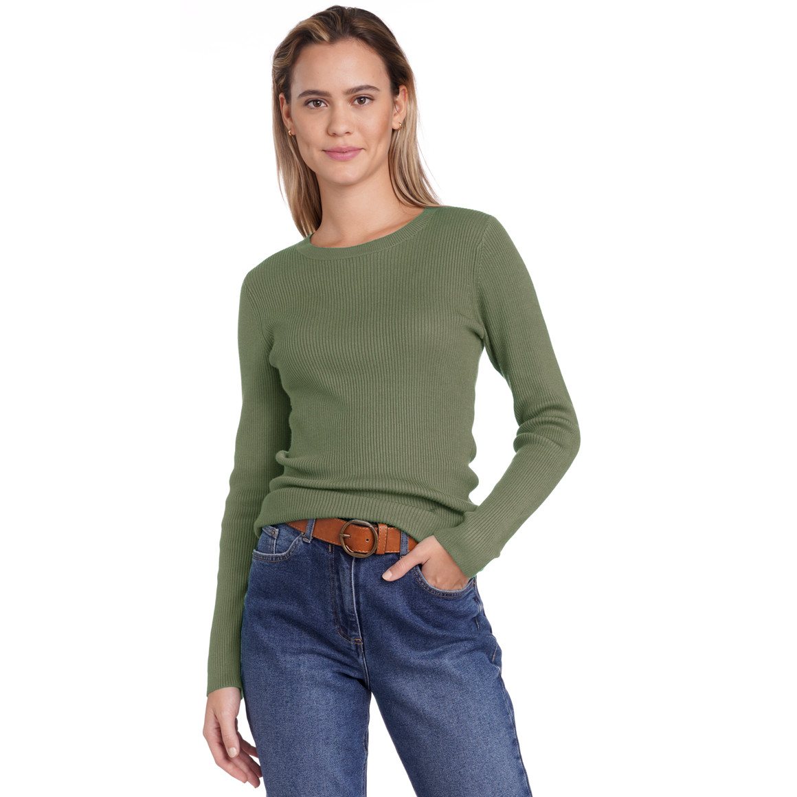 Gina Damen Pullover aus Rippstrick dunkelgrün
