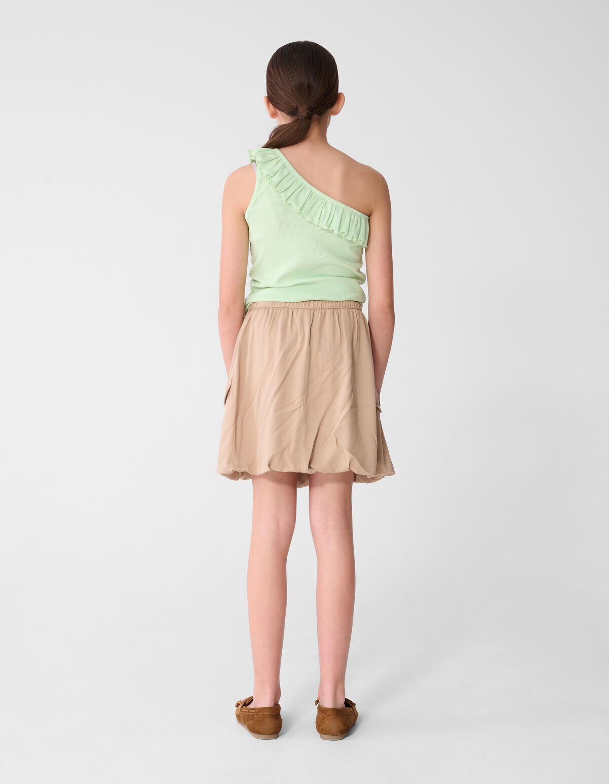 One Shoulder Ruffle Top Lichtgroen