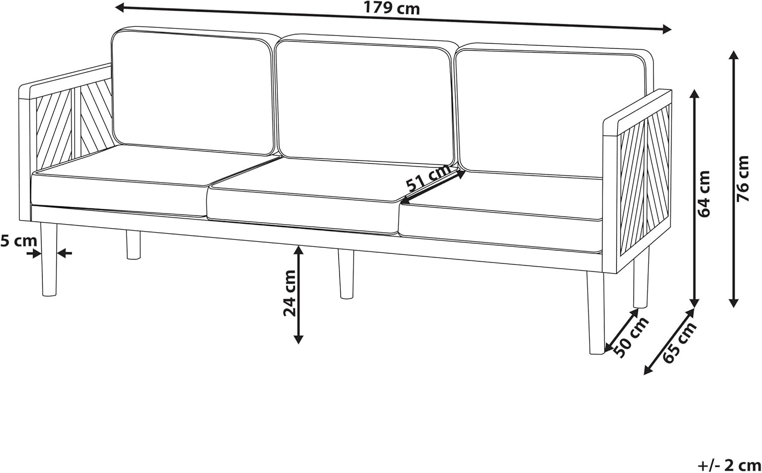 Beliani Outdoor 3-Sitzer Loungesofa Akazienholz Hellbraun Auflagen beige Rustikal Baratti