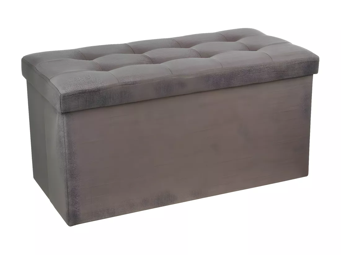 2 en 1 Pouf pliant double et coffre de rangement Gris taupe aspect Lin 76 x H 38 cm