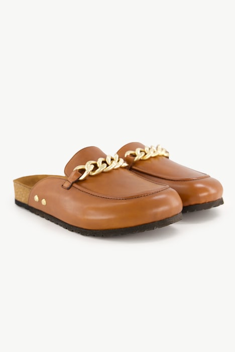 Leder-Mules, Pantoletten, Zierkette, Lederfutter, Weite H