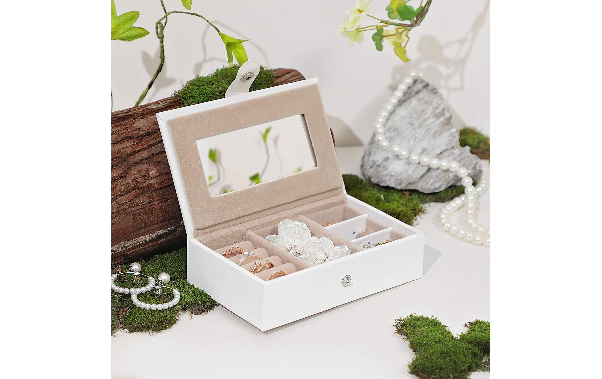 Schmuckschatulle mit 3 Ebenen, Weiss, KunstlederSchmuckbox abschliessbar
