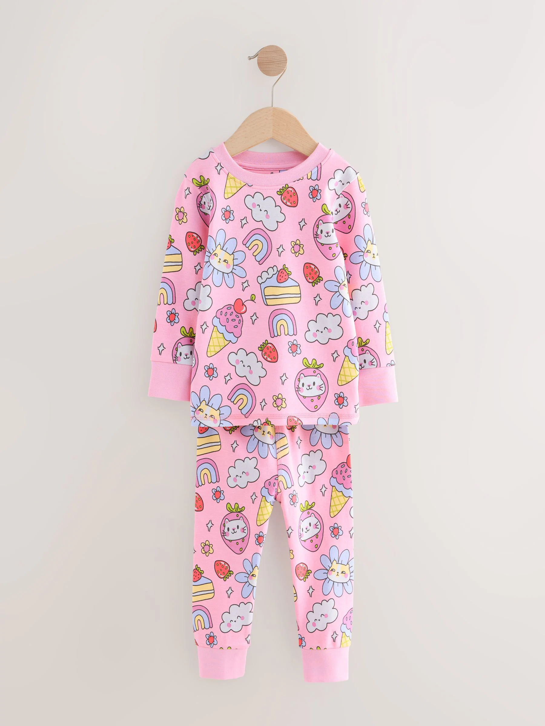 Paarse kattenprint - Verpakking van 3 knusse pyjama's (9 mnd-10 jr)
