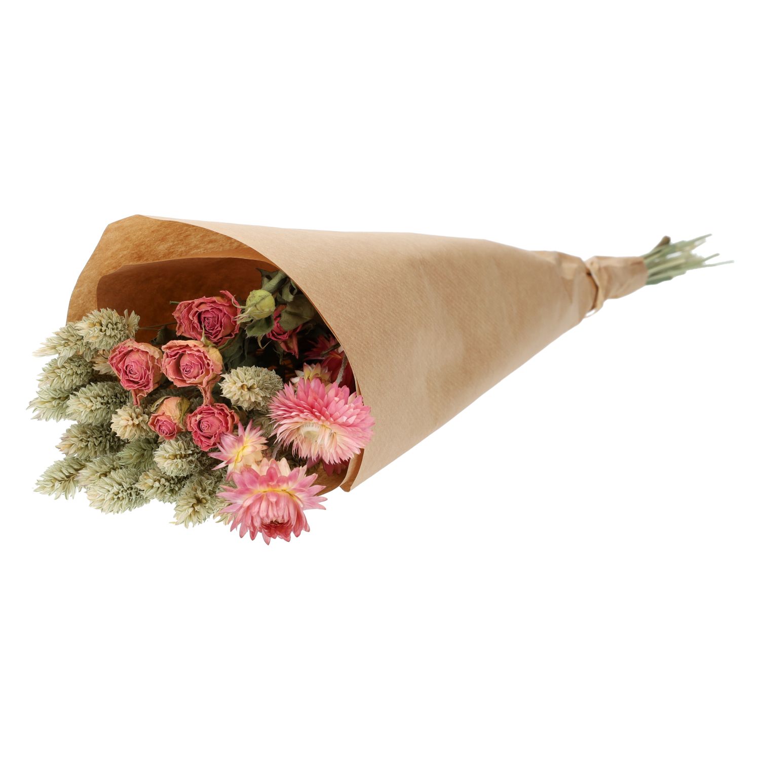 Droogbloemen, gemengd boeket, naturel/roze