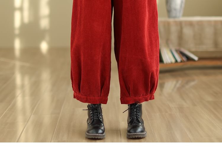 ZIMO - Elastische tailleband met effen corduroy cropped harembroek