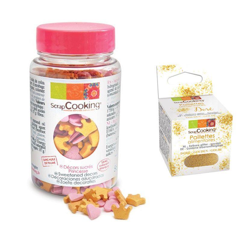 Décors sucrés Princesse + paillettes dorées Scrapcooking