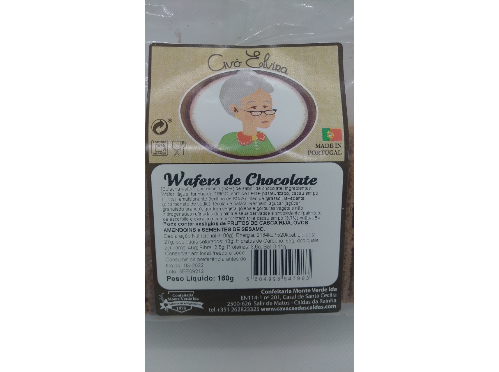 BOLACHAS AVÓ ELVIRA COM RECHEIO SABOR A CHOCOLATE 160G
