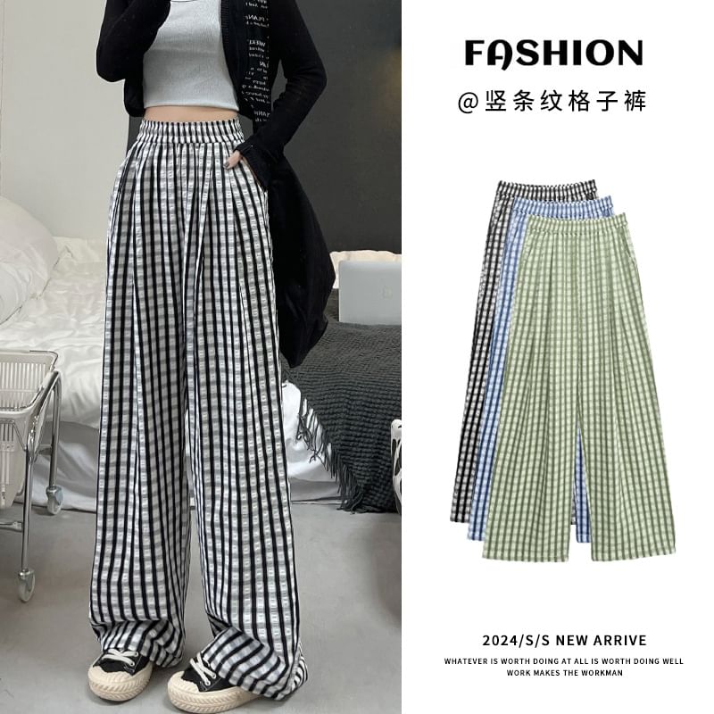 Colarseo - Hoge taille geruite wijde broek (verschillende ontwerpen)